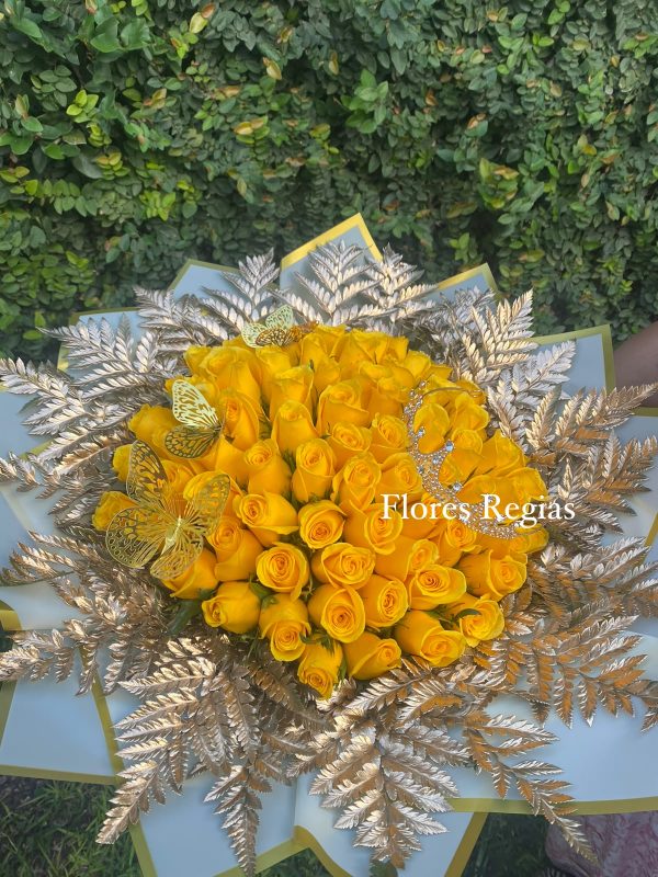 Ramo Buchon de 75 rosas amarillas y corona
